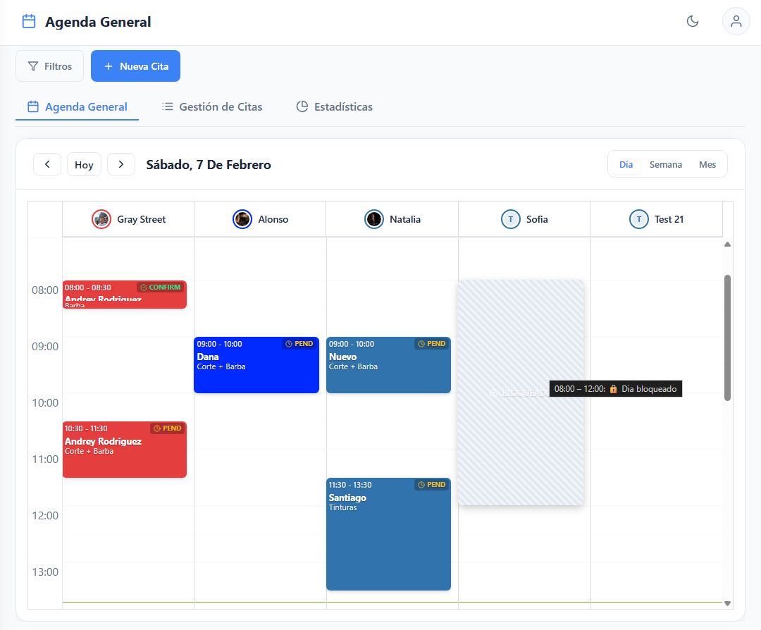 Vista de Agenda Turneoo